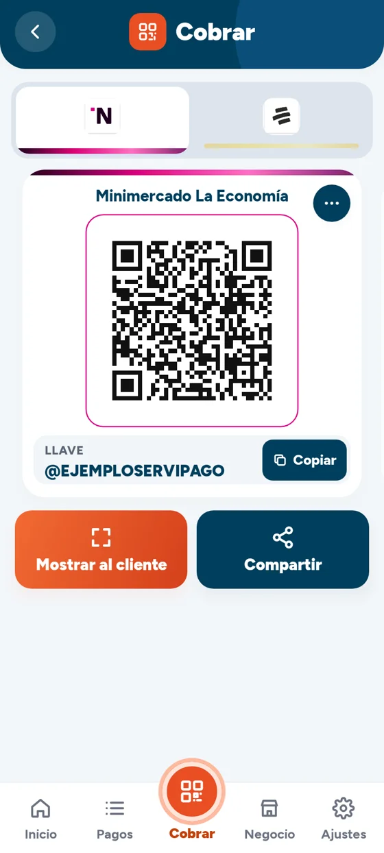 Cobrar en la app: el QR de cada banco con su llave